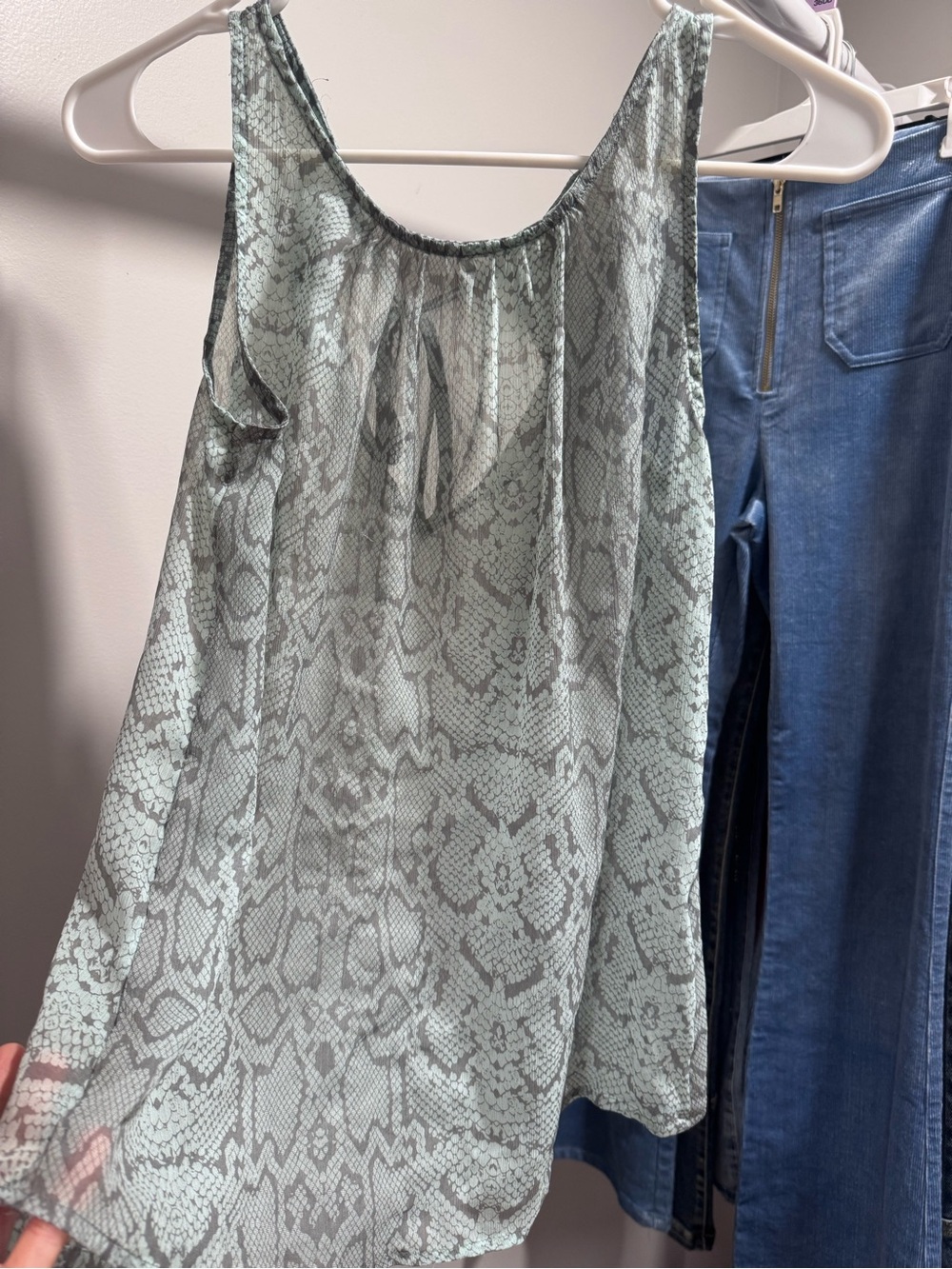 Mint and Gray Snake-Print Chiffon Tank